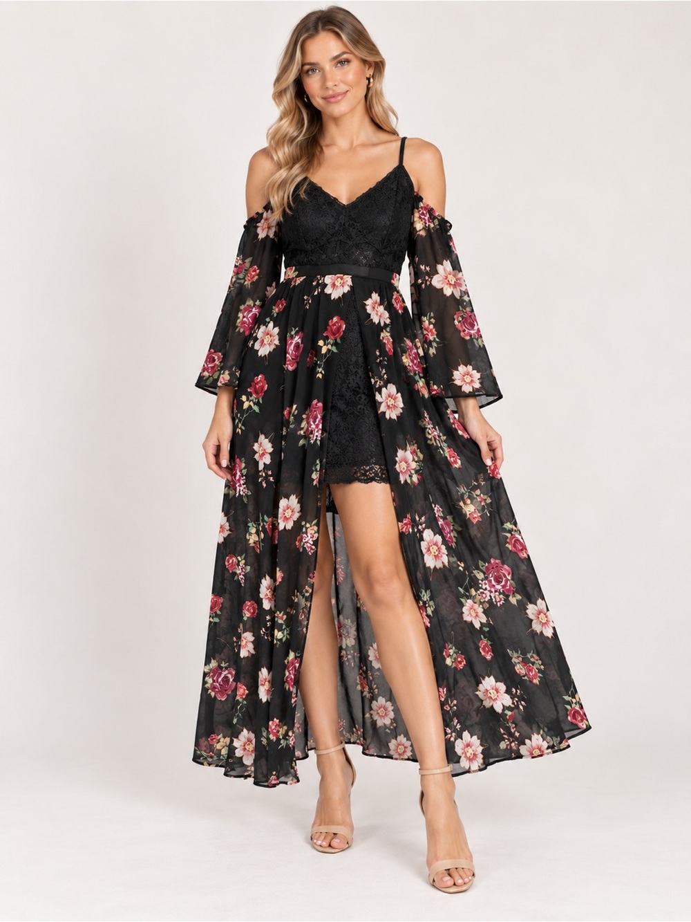 Torrid Insider Forbidden Floral Lace Cold Shoulder Maxi Dress 14